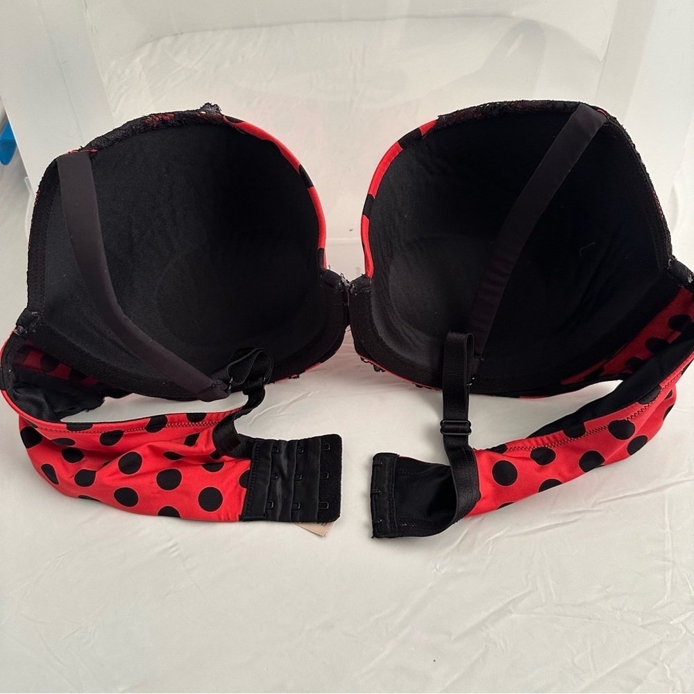 Cacique Boost Plunge polka dot red and black lace trimmed bra 40D - Picture 11 of 11